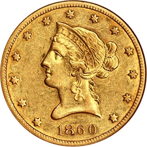 image for: 1860-O $10 NGC AU55