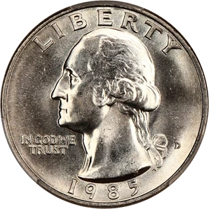 image for: 1985-D 25c PCGS MS67 ex: D.L. Hansen