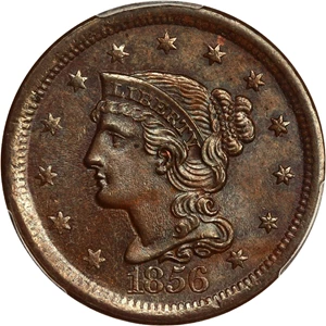 image for: 1856 1c PCGS MS66 BN (Slanted 5)