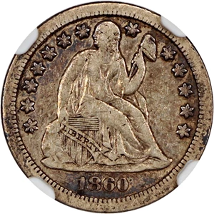 image for: 1860-S 10c NGC/CAC VF30