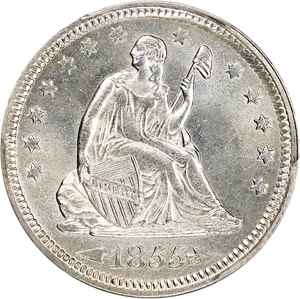 image for: 1855 25c PCGS MS64 (Arrows) ex: D.L. Hansen