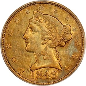 image for: 1849-C $5 PCGS XF45 ex: Benson