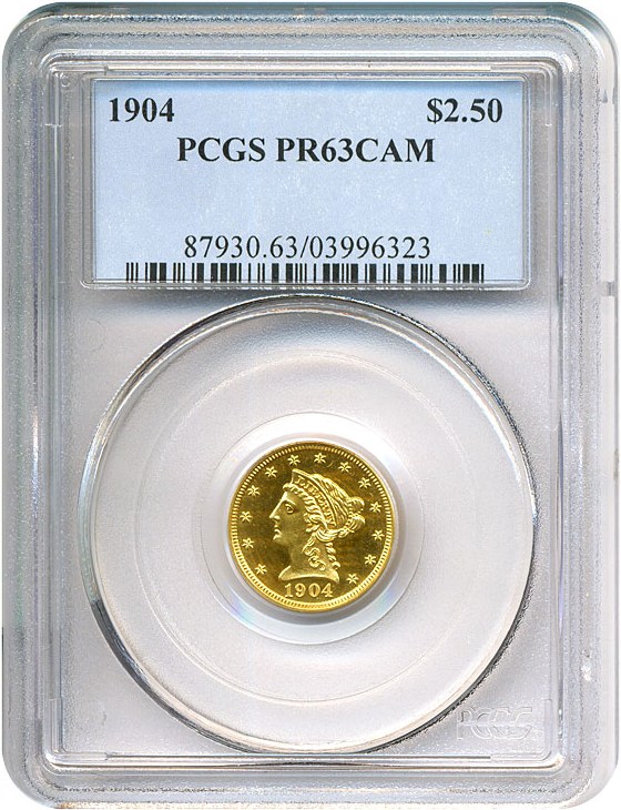 image for: 1904 $2 1/2  PCGS Proof 63 Cameo
