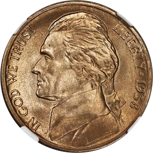 image for: 1938-D Jefferson 5c NGC MS66 FS
