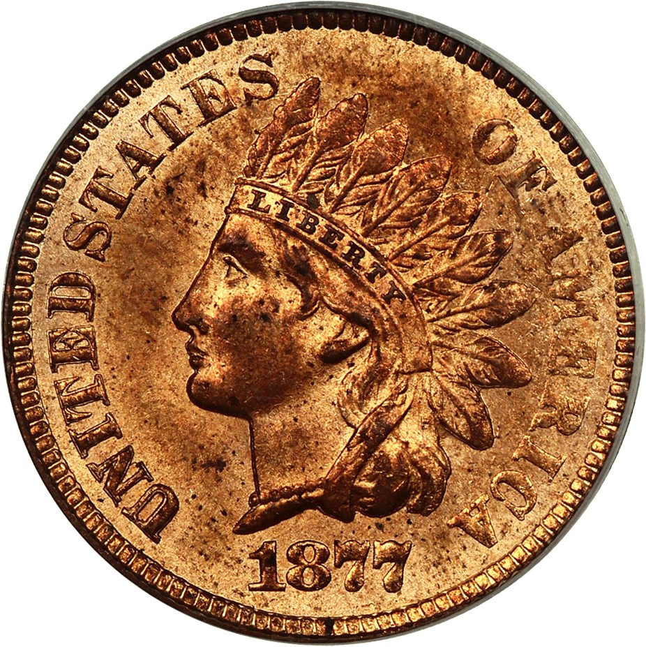 image for: 1877 1c PCGS MS64 RD (Scarce Doily Holder)