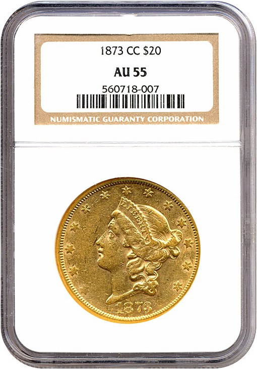 image for: 1873-CC $20  NGC AU55 