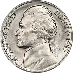 image for: 1939 5c NGC MS66 (Reverse of 1940)