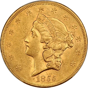 image for: 1855 $20 PCGS AU58