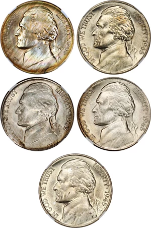 image for: Lot of 1945-P 5c NGC MS65 (5 Coins)