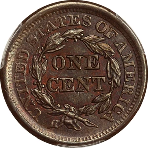 image for: 1856 1c PCGS MS66 BN (Slanted 5)