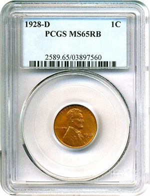 image for: 1928-D 1c PCGS MS65 RB