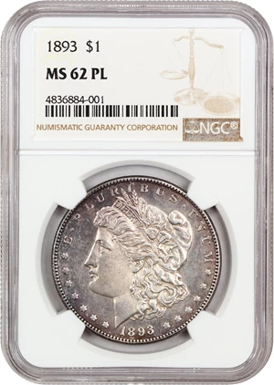 image for: 1893 $1 NGC MS62 PL