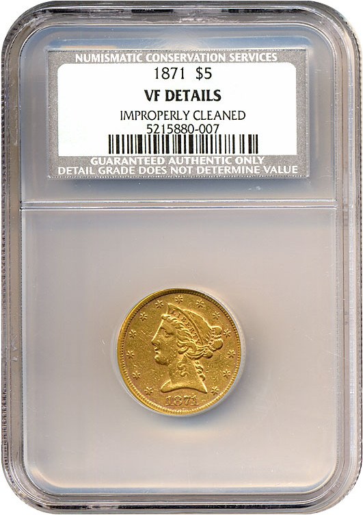 image for: 1871 $5  NCS VF Details (Improperly Cleaned)