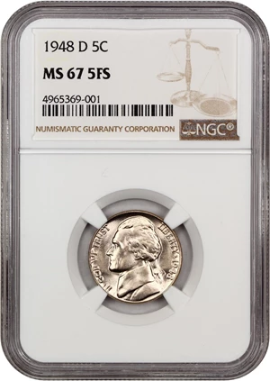 image for: 1948-D 5c NGC MS67 5FS