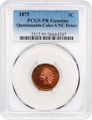 image for: 1875 1c PCGS Proof UNC Details (Questionable Color)