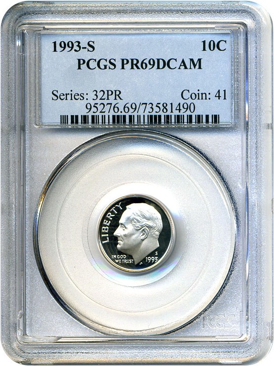 image for: 1993-S 10c  PCGS Proof 69 DCameo