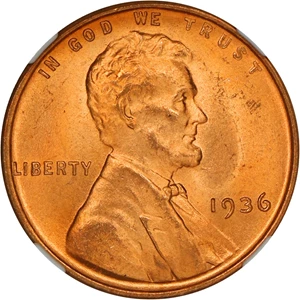 image for: 1936 1c NGC MS66 RD