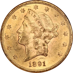 image for: 1891-S $20 NGC MS62