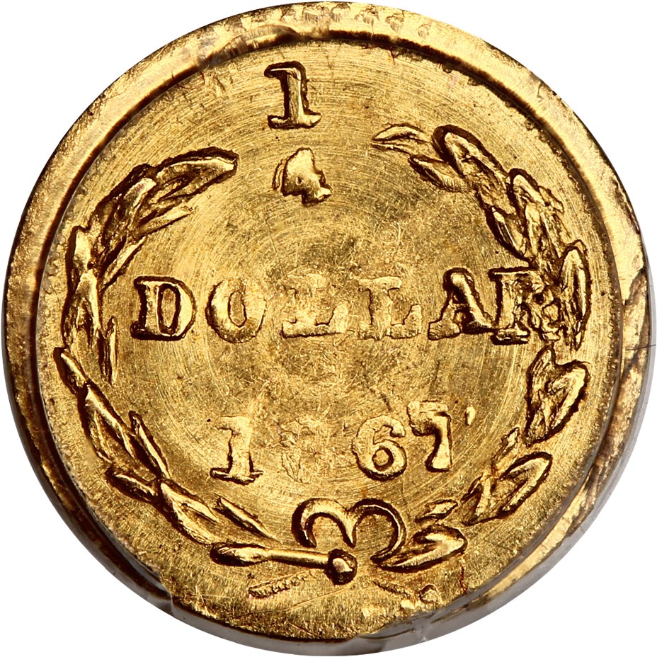 image for: 1867 Cal. Gold 25c PCGS MS65 (BG-805)
