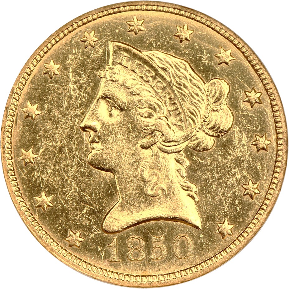 image for: S.S. Republic: 1850 $10 NGC AU58 (Large Date, Box & COA)