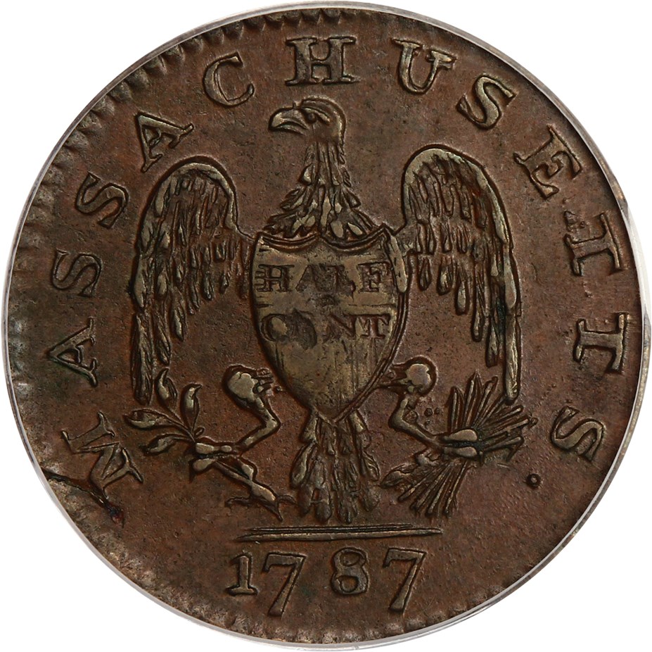 image for: 1787 Massachusetts 1/2c PCGS AU58