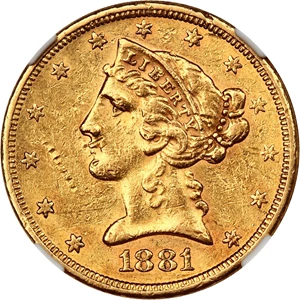 image for: 1881-S $5 NGC AU53