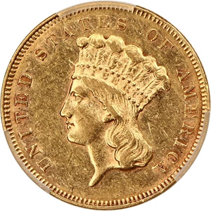 image for: 1857 $3 PCGS AU55