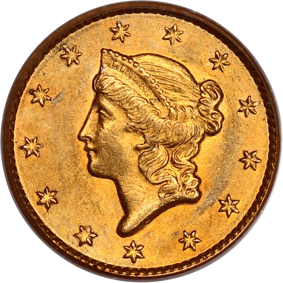 image for: 1849 G$1 PCGS MS63 (Closed Wreath)