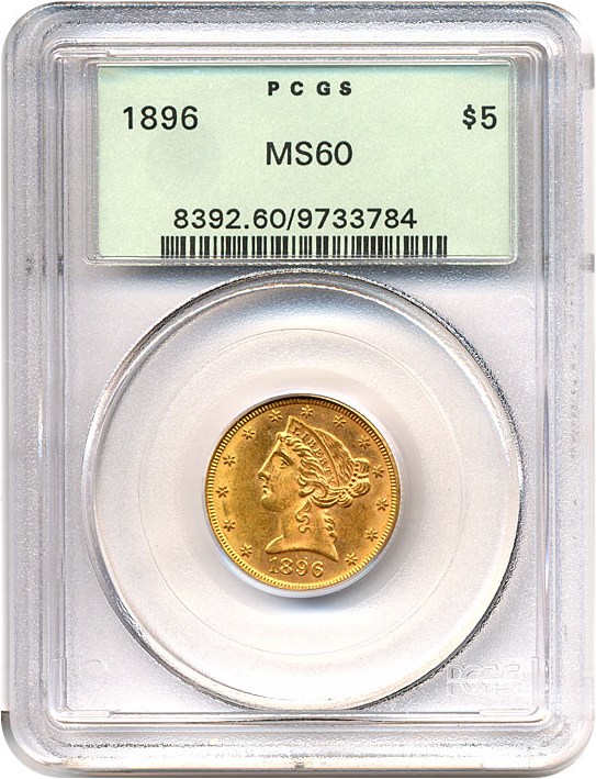 image for: 1896 $5  PCGS MS60 