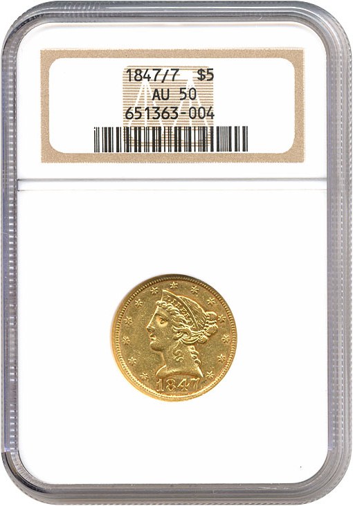 image for: 1847/7 $5  NGC AU50 