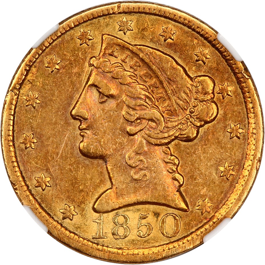 image for: 1850-C $5 NGC XF40
