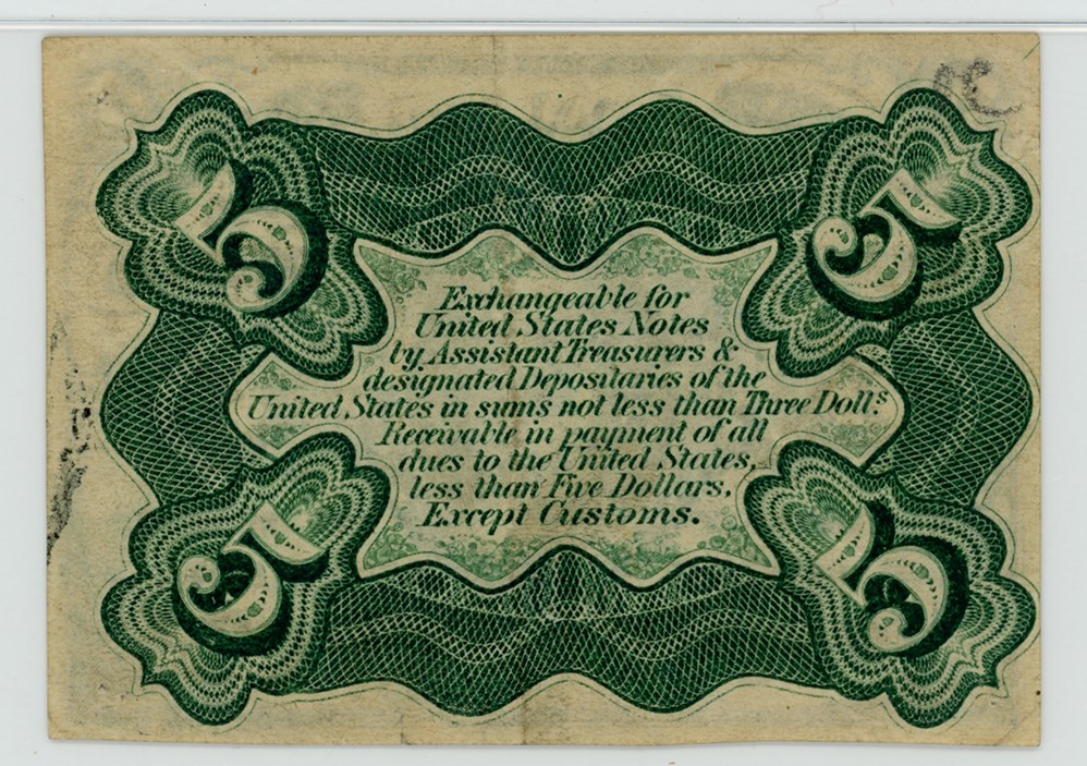 image for: FR. 1238  Head of Spencer Clark 5c Fractional Currency PMG AU55 