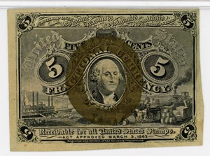 image for: FR. 1232 Head of George Washington In Bronze Oval Frame 5c Fractional Currency PMG AU50 (Large Tear)