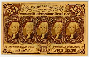 image for: FR. 1281 Fractional Currency Five Stamps Obverse 25c PMG AU50 (Exceptional Paper Quality)