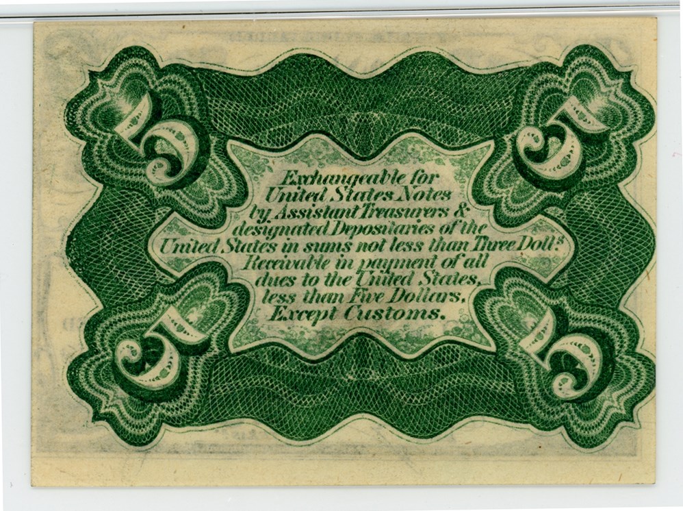 image for: FR. 1238  Head of Spencer Clark 5c Fractional Currency PMG Unc 62 (EPQ)