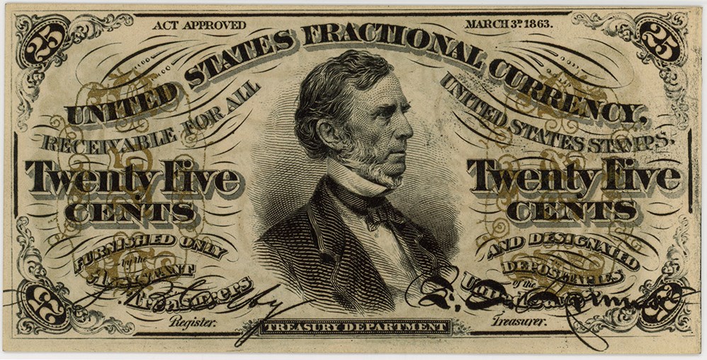 image for: FR. 1294  Bust of Wm Fessenden 25c Fractional Currency PMG Choice Unc 64 EPQ (Embossing)