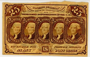 image for: FR. 1281 Fractional Currency Five Stamps Obverse 25c PMG Extremely Fine 45