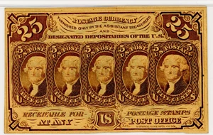 image for: FR. 1281 Fractional Currency Five Stamps Obverse 25c PMG Choice Unc 64