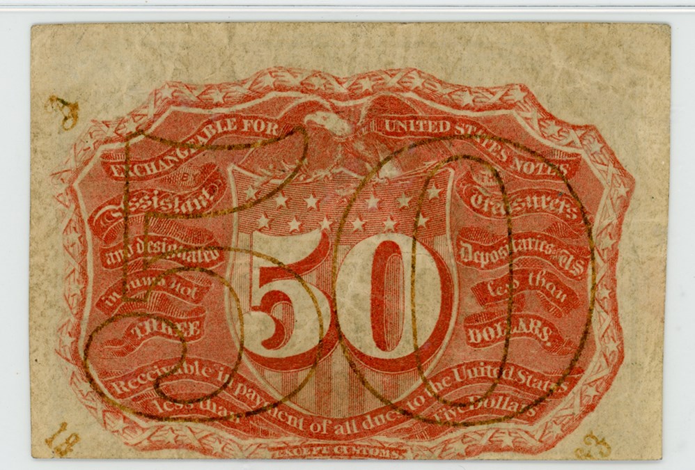 image for: FR. 1317 Head of George Washington in bronze oval frame. 50c Fractional Currency PMG Choice Extremely Fine 40 (Discoloration)