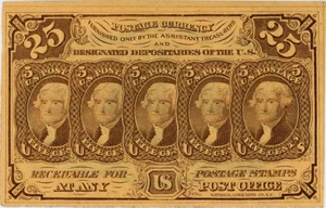 image for: FR. 1281 Fractional Currency Five Stamps Obverse 25c PMG Choice Unc 64 EPQ