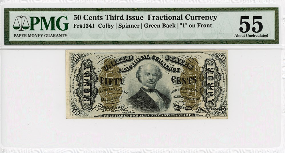 image for: FR. 1341  Head of General Spinner 50c Fractional Currency PMG AU55 