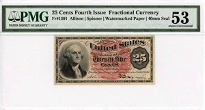 image for: FR. 1301 Bust of George Washington 25c Fractional Currency PMG AU53