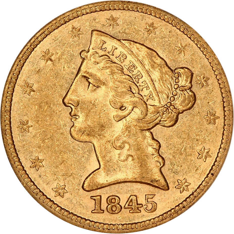 image for: 1845 $5 NGC AU58