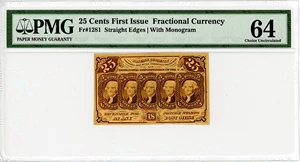 image for: FR. 1281 Fractional Currency Five Stamps Obverse 25c PMG Choice Unc 64