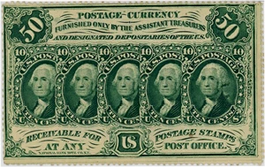 image for: FR. 1310 Fractional Currency Five Stamps Obverse 50c PMG Choice Unc 63 EPQ EPQ