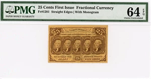 image for: FR. 1281 Fractional Currency Five Stamps Obverse 25c PMG Choice Unc 64 EPQ