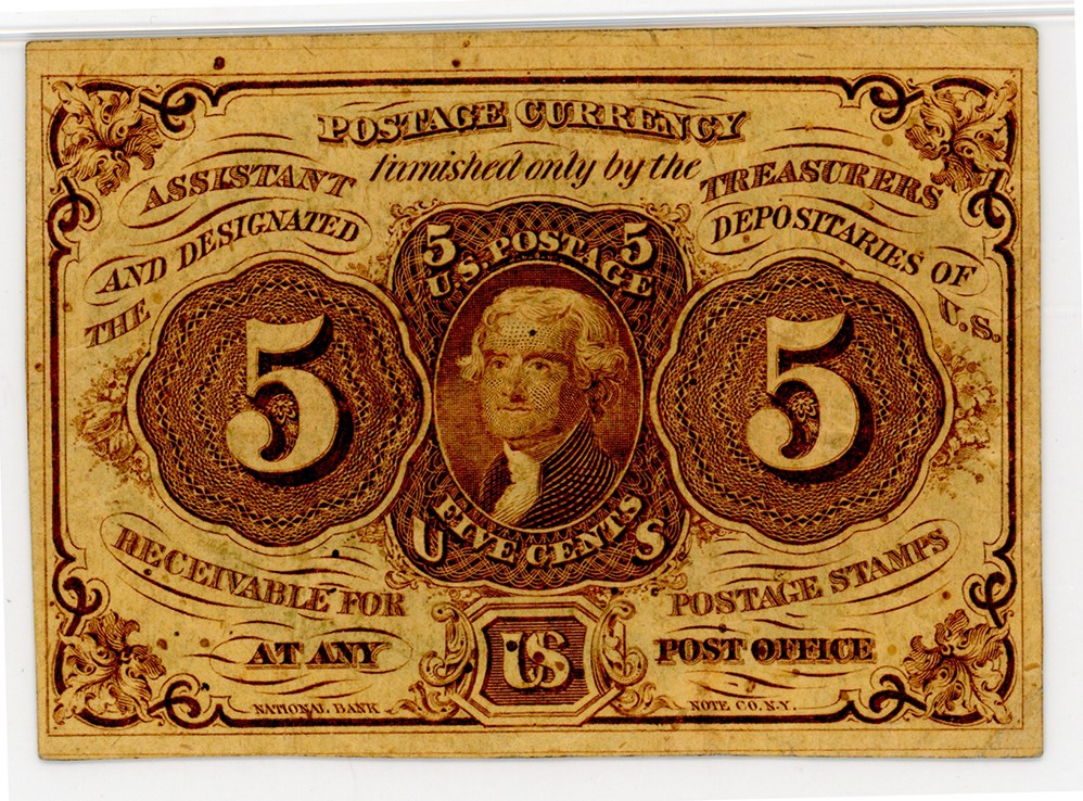 image for: FR. 1230 Fractional Currency Jefferson Postage Stamp Obverse 5c PMG AU53 (Exceptional Paper Quality)