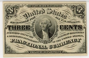 image for: FR. 1226 Head of George Washington 3c Fractional Currency PMG Choice Unc 64