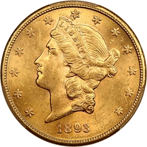 image for: 1893-S $20 PCGS MS62