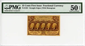 image for: FR. 1281 Fractional Currency Five Stamps Obverse 25c PMG AU50 (Exceptional Paper Quality)